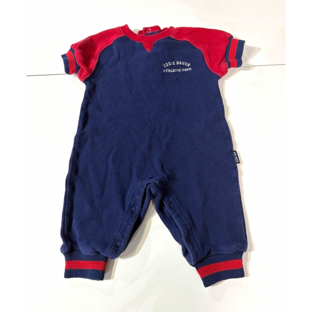 Vintage 90’s Eddie Bauer Blue Red Cotton One-Piece Romper 3-6 Months